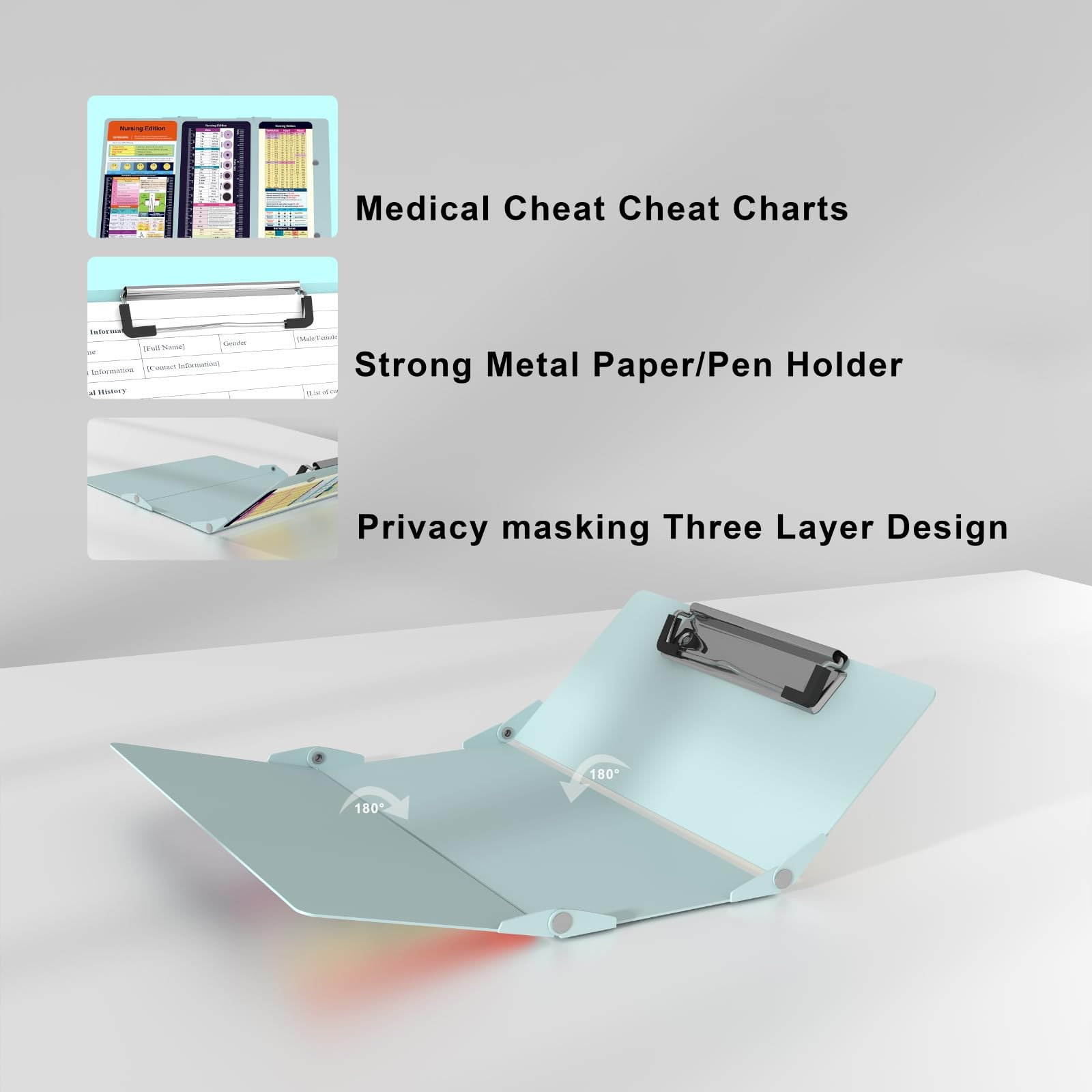 Nursing Clipboard Foldable Pocket Size-Nursing Edition Cheat Sheets Aluminum