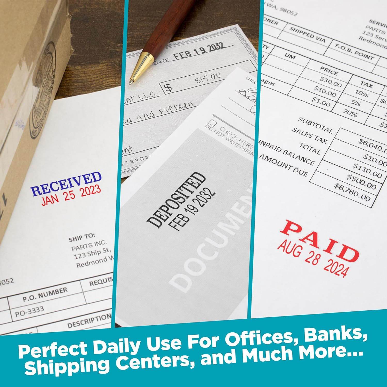 Self-Inking Rubber Date Office Stamp with Paid Phrase & Date – RED Ink (Max Date