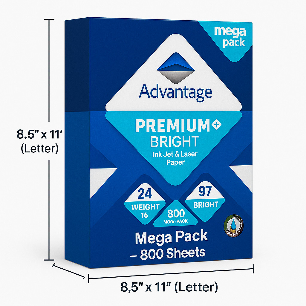 Advantage Premium Inkjet Laser Paper 8.5×11 24lb 97 Bright 1600 Sheets