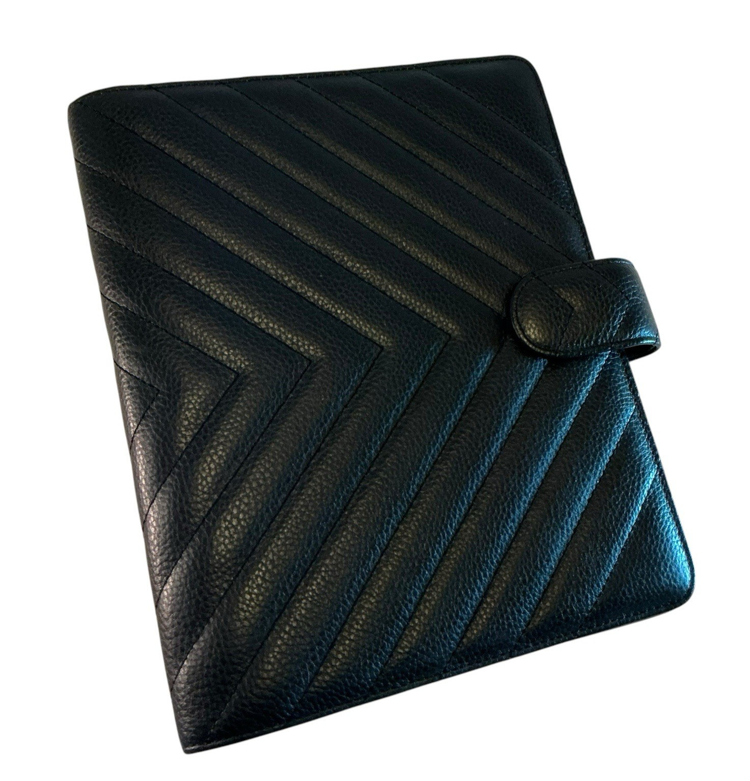 CLOTH & PAPER Leather Agenda Cover, A5 Large Black Quilted Leather Planner,