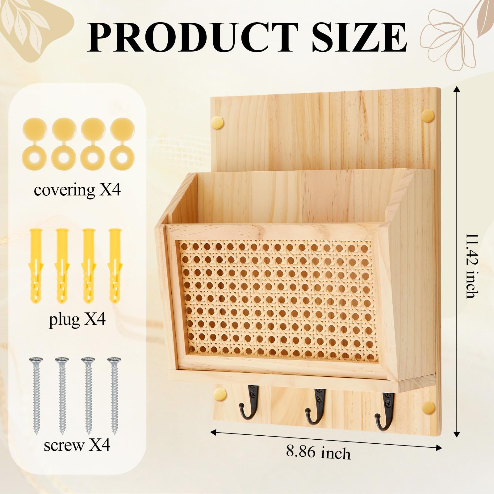 Rattan Mail and Key Holder Wall Mounted, Wood Magazine Mail Sorter Rack Wall …