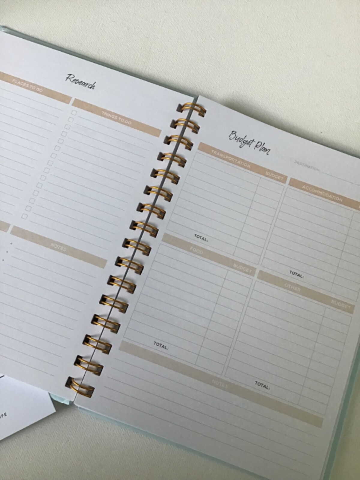 Lamare NEW Soft Light Blue Gold Travel Planner & Journal WANDER ALWAYS