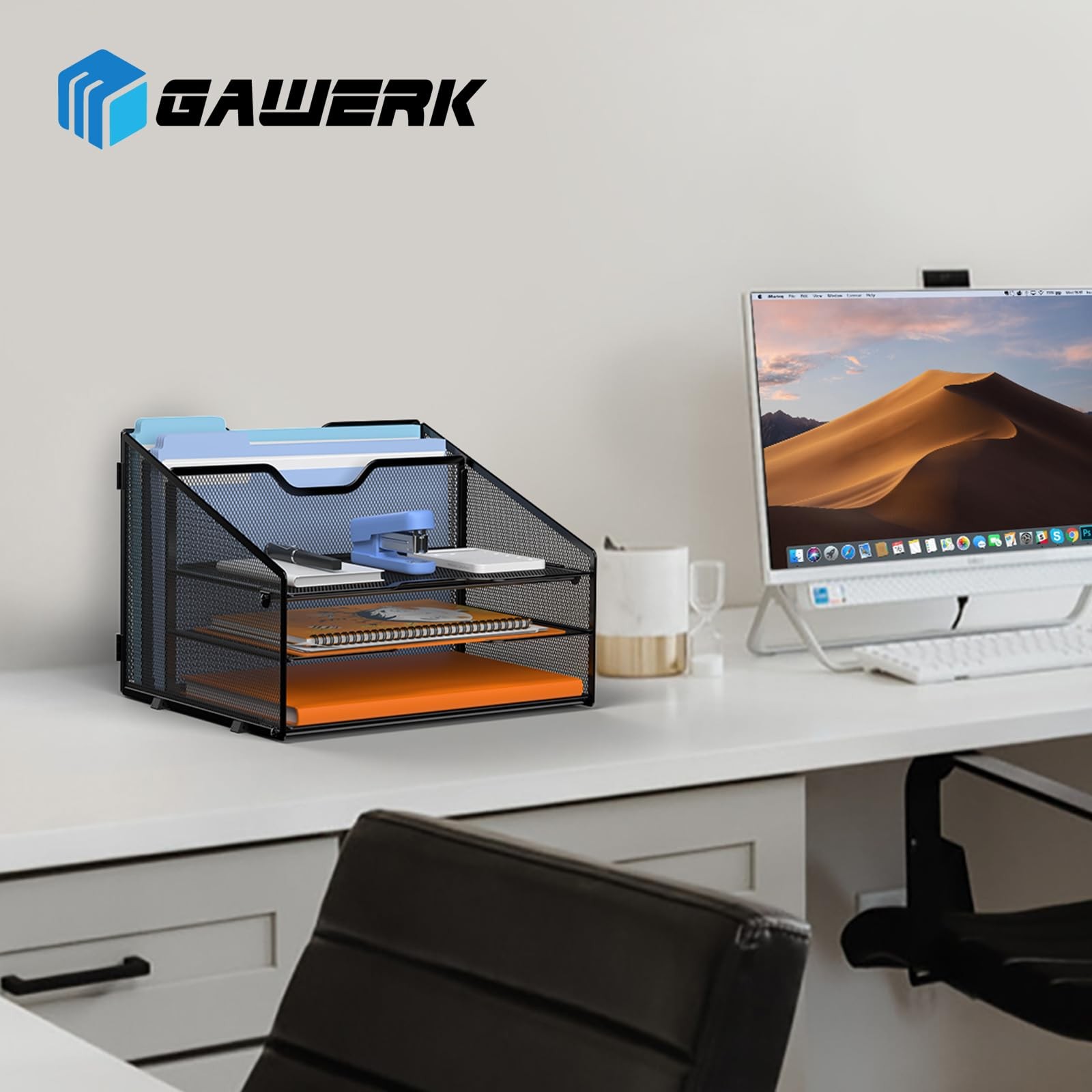 GAWERK Letter Tray Organizer, Mesh Desk File Organizer with 3 Paper Trays and…