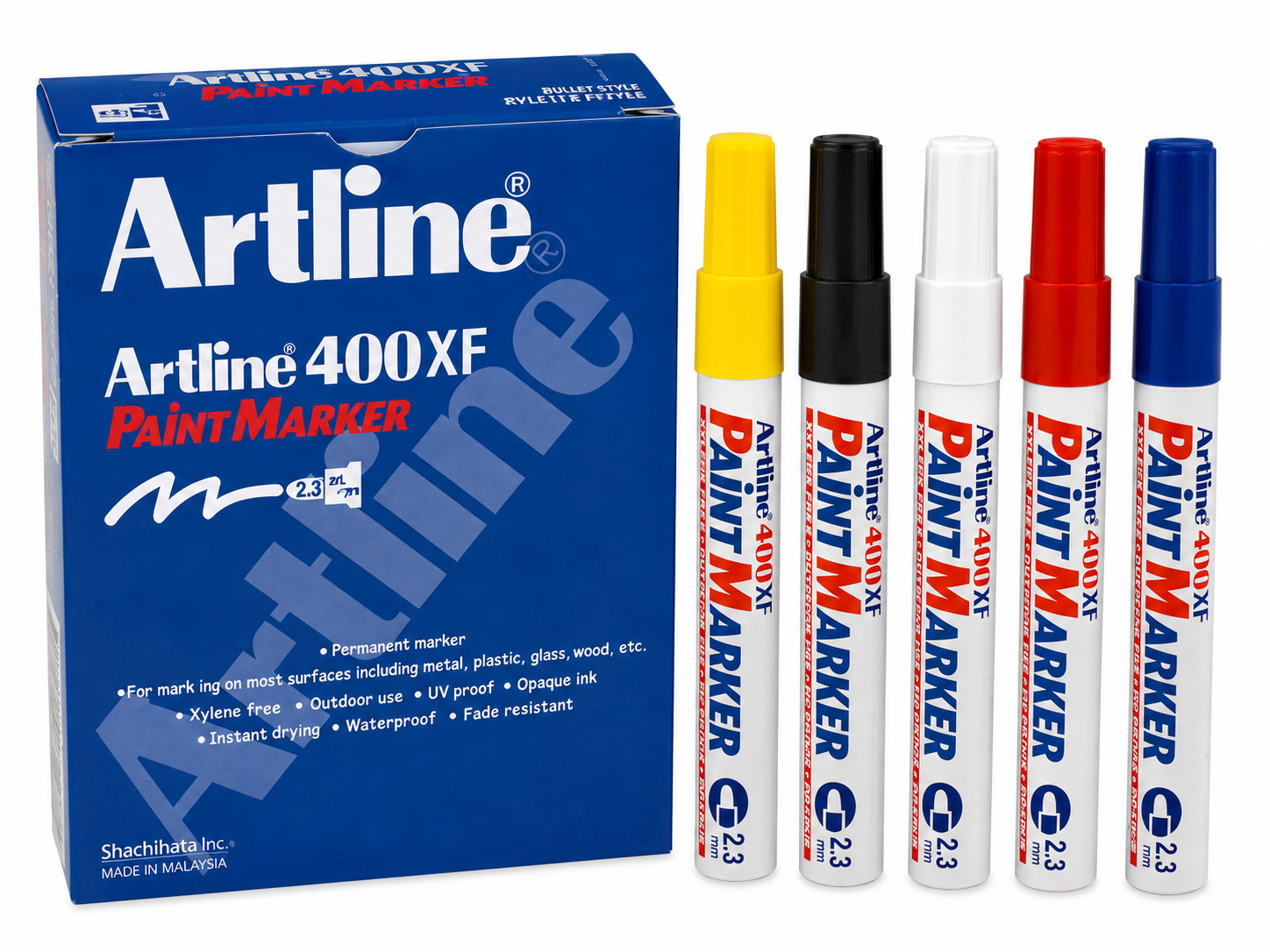 Artline 400XF Paint Marker Mixed 5 Pack – Black, Red, Blue, White, Yellow