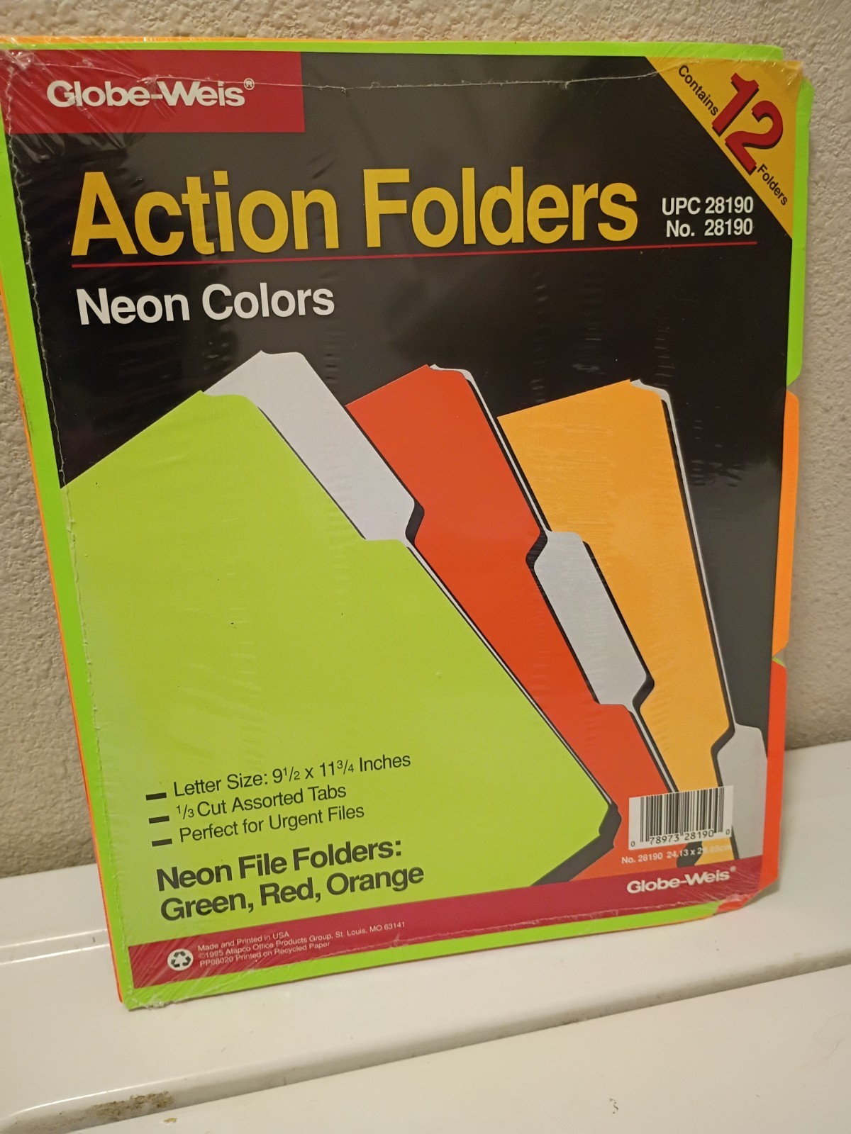 Neon Colors Action File Folders 24 Green Red Orange Letter Size Paper New NIP