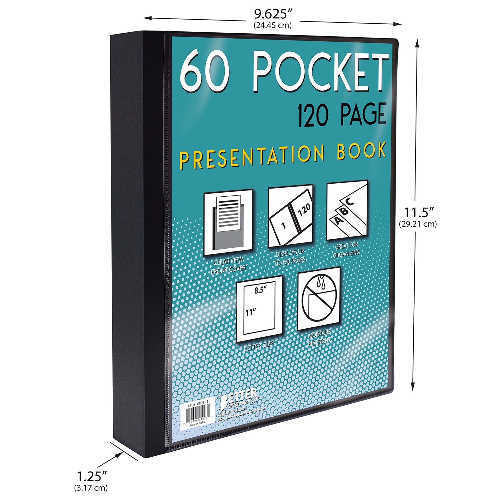 Better Office Products 60 Pocket Bound Black Presentation Book, with Clear Vi…