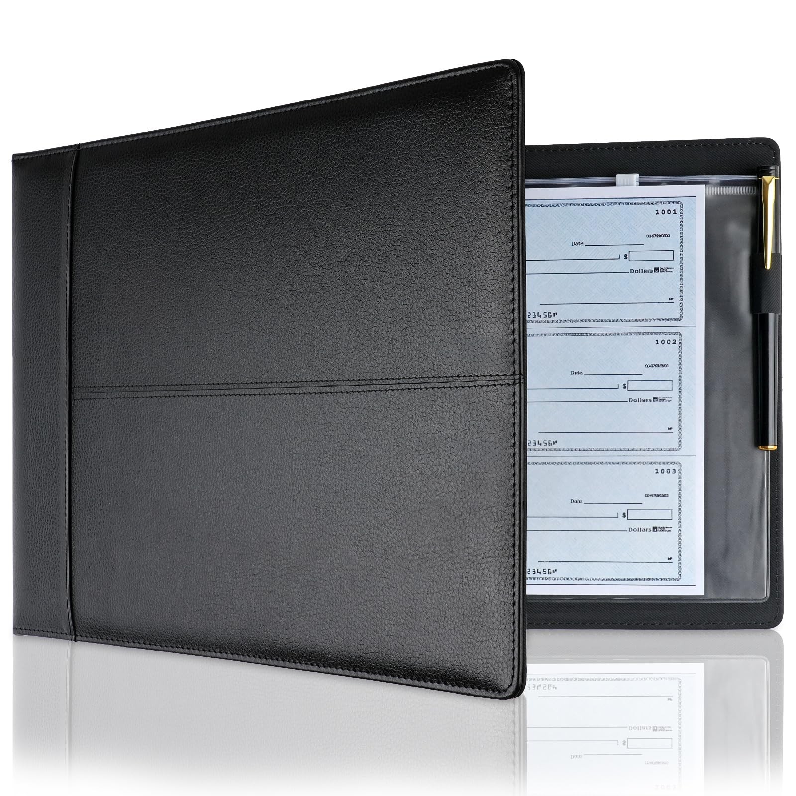 7 Ring Business Checkbook Binder, PU Leather Organizer for 3-On-A-Page Checks