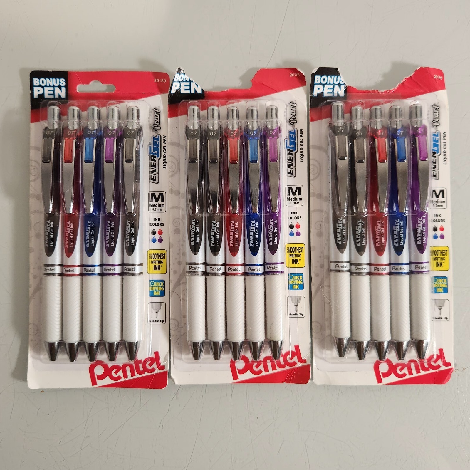 Pentel Energel Pearl Liquid Gel Pen 5-Pack Lot of 3 Multi-color Medium .7mm