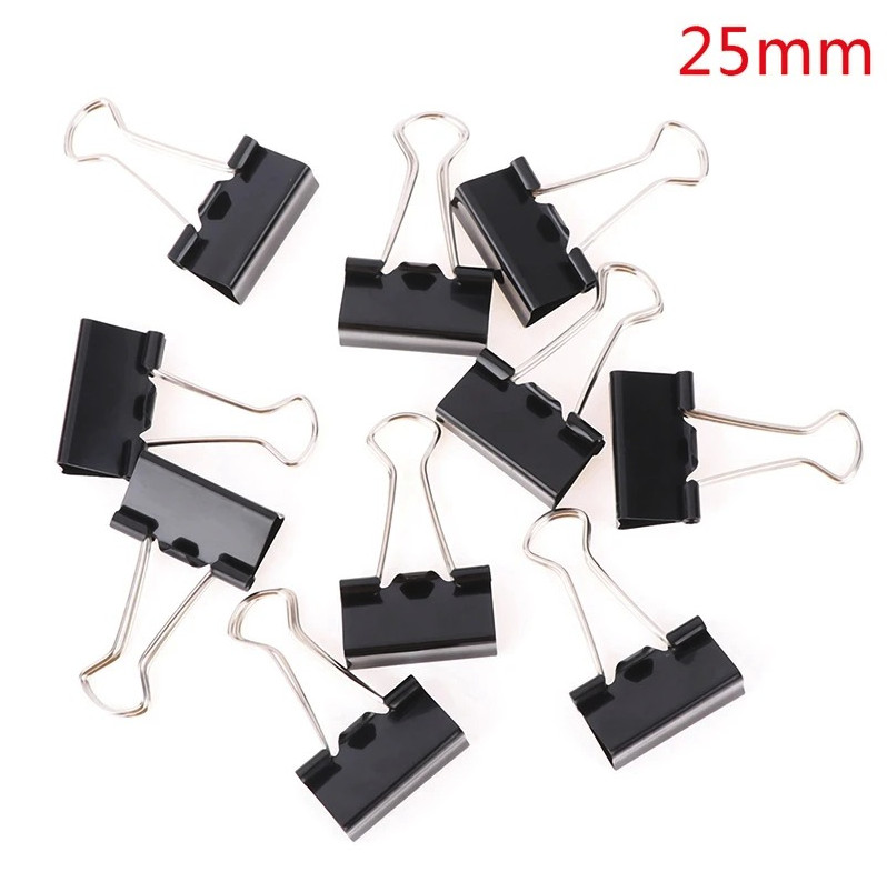 10pcs Black Metal Binder Clips Paper Clamps 19/25/32mm Office Set – NEW
