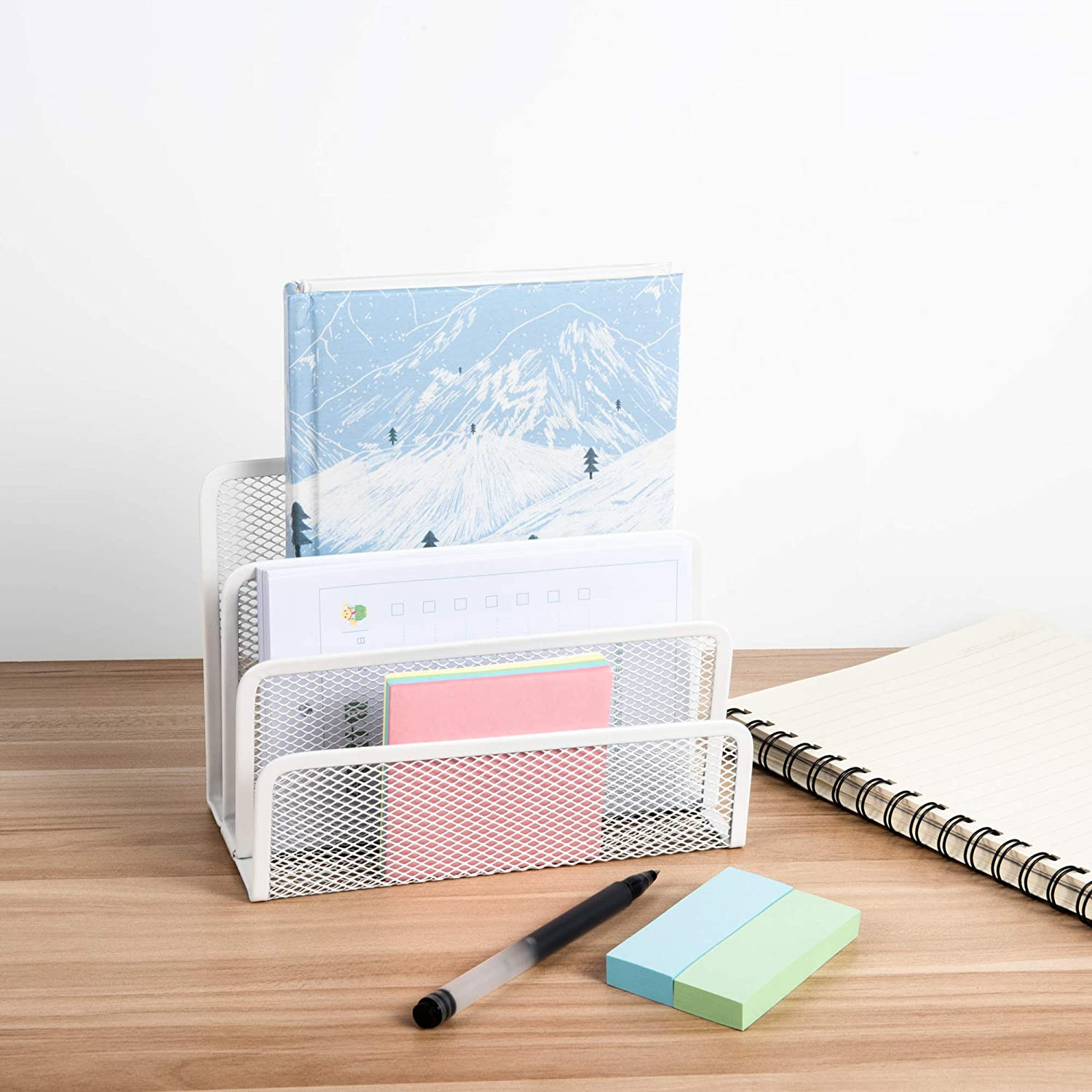 Small Letter Sorter Desktop File Holder Organizer Metal Mesh with 3 Vertical Upr