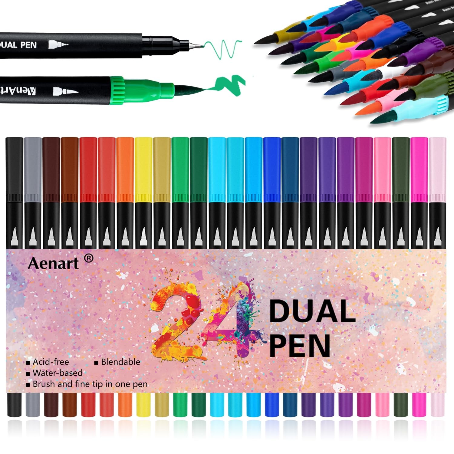 Aen Art Dual Brush Markers for Adult 1 Count (Pack of 24), ‎24 Colors
