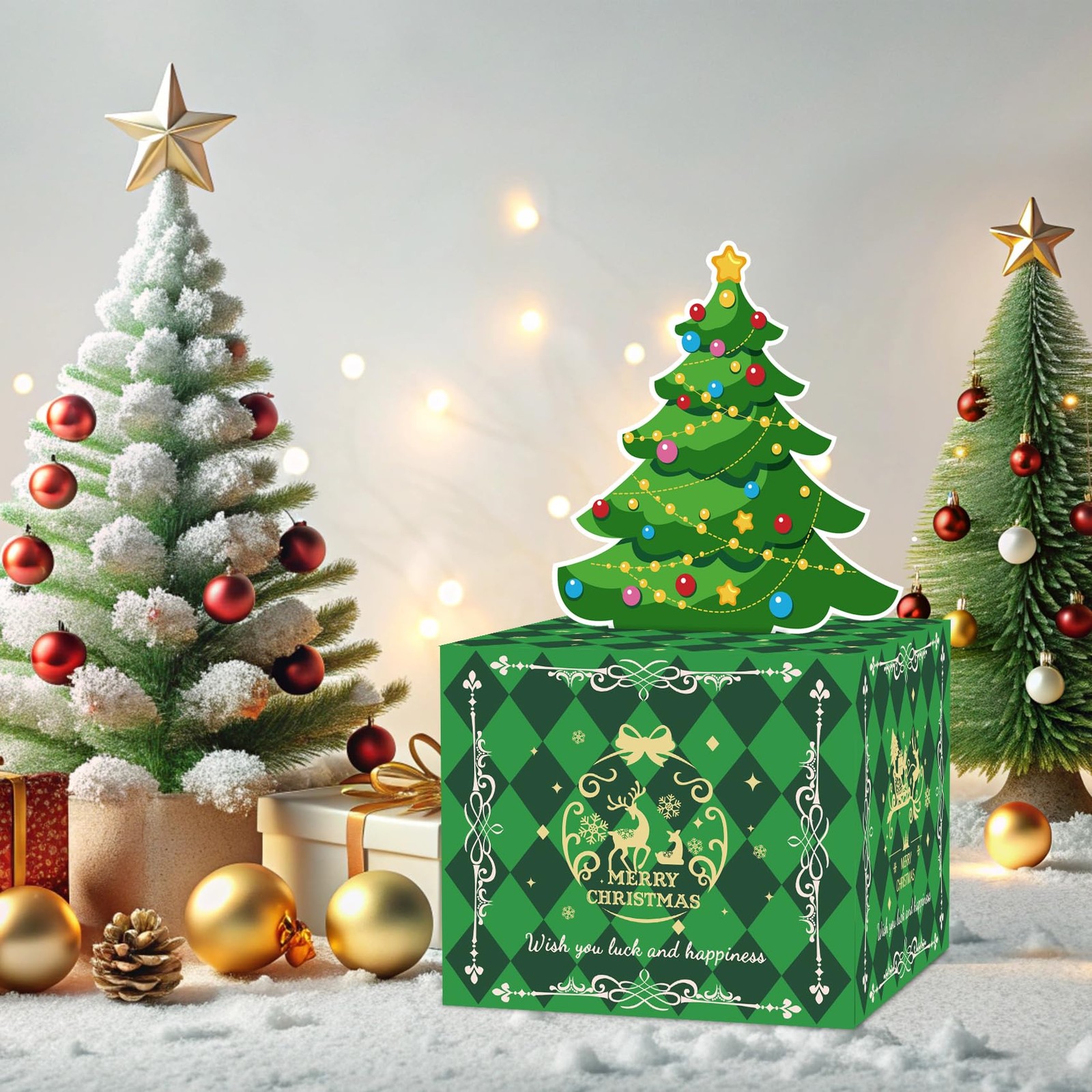 Christmas Money Box Cash Gift Pull Surprise Holder 50Pcs Transparent Bags DIY