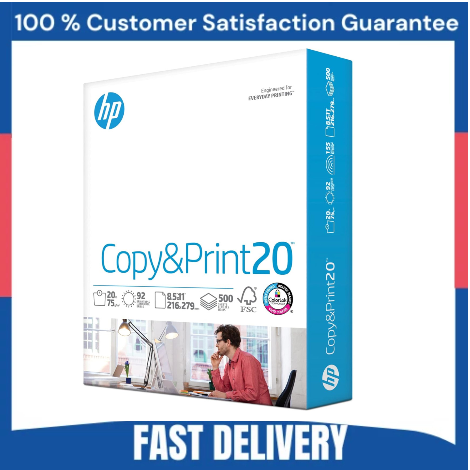 HP Printer Paper | 8.5 x 11 Paper | Copy &Print 20 lb | 1 Ream Case – 500 Sheets