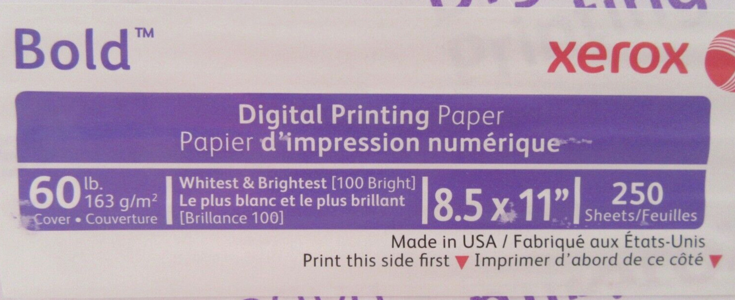 250 Sheet Xerox Bold 60 lb Cardstock Premium Color Printing Copy Paper 8.5 x 11