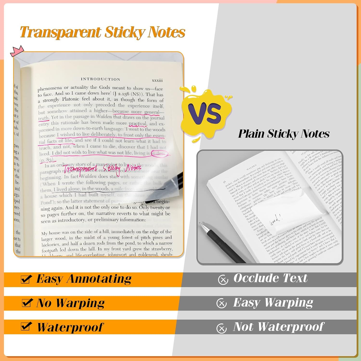 [1000 PCS] Transparent Sticky Notes, 6 Sizes Clear Sticky Notes Pads, Waterproof