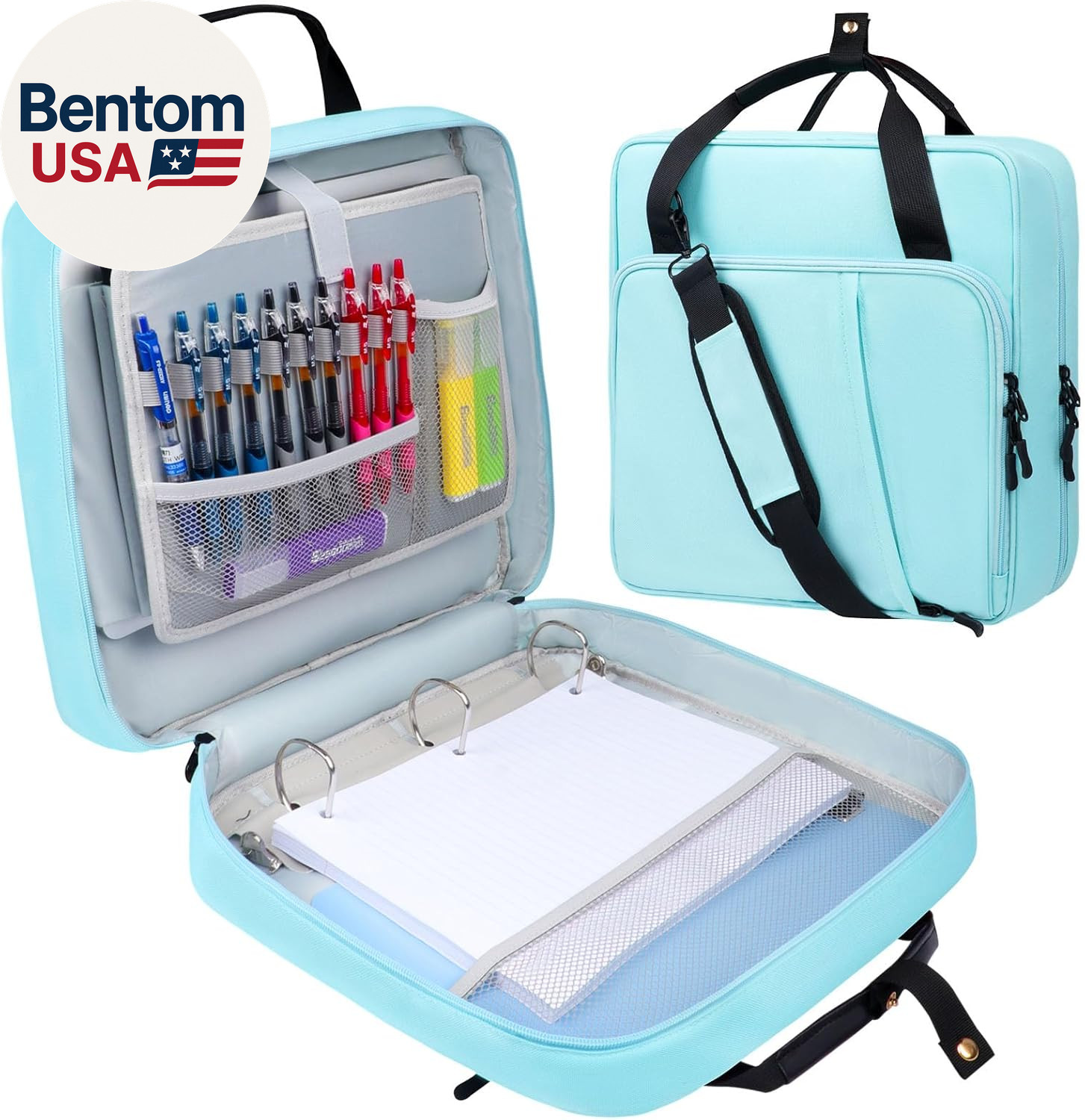 3 D-Ring Zipper Binder 2 Inch with Shoulder Strap, Waterproof Oxford Binder with