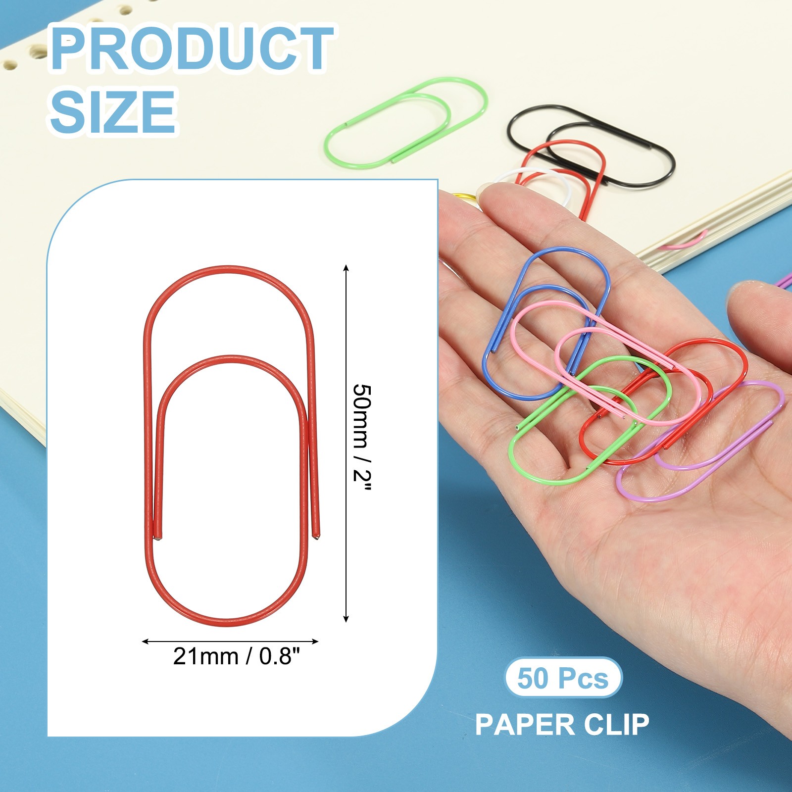 50pcs 2inch Paper Clip, 50mm Rust-proof Paper Clip Large Paper Clip, Red