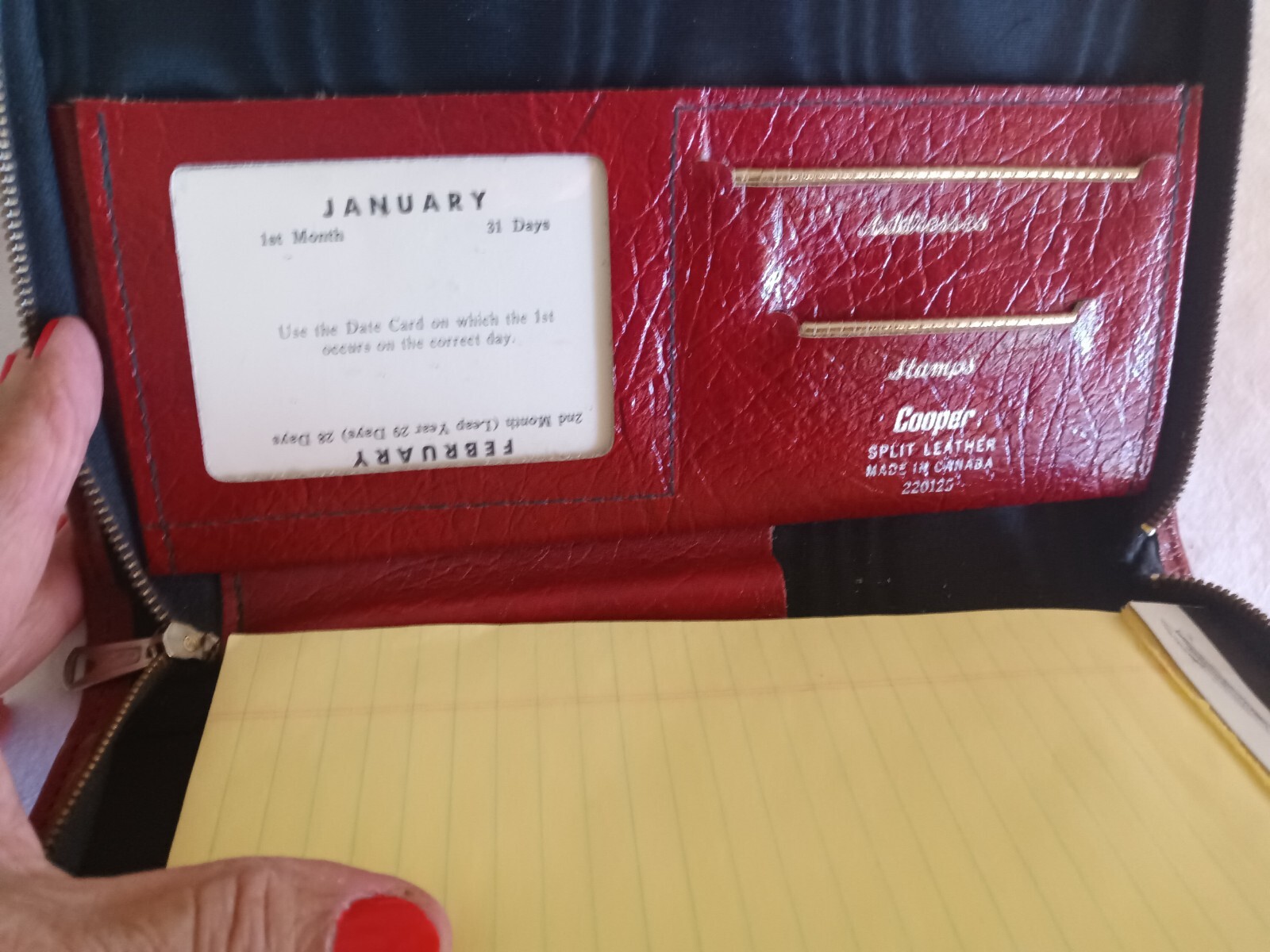 COOPER Retro COWHIDE SPLIT LEATHER Red PLANNER ORGANIZER made in CANADA
