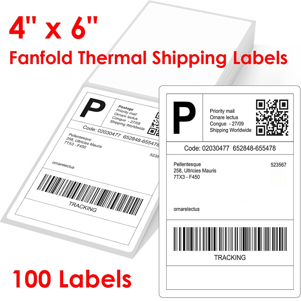 4″ x 6″ Fanfold Direct Thermal Address Shipping Labels, 100 Labels / Stack