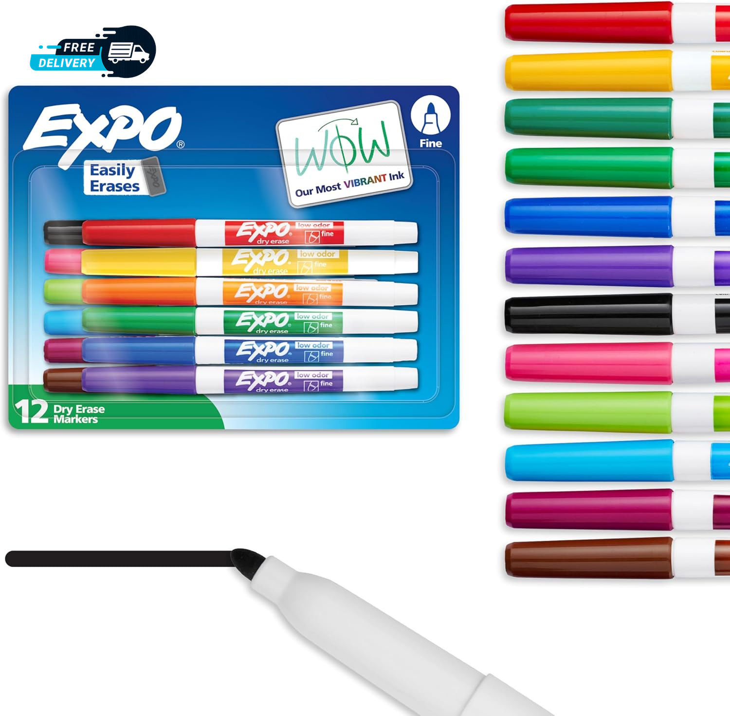 Dry Erase Markers Low Odor Ink Assorted Colors Fine Tip 12 Count