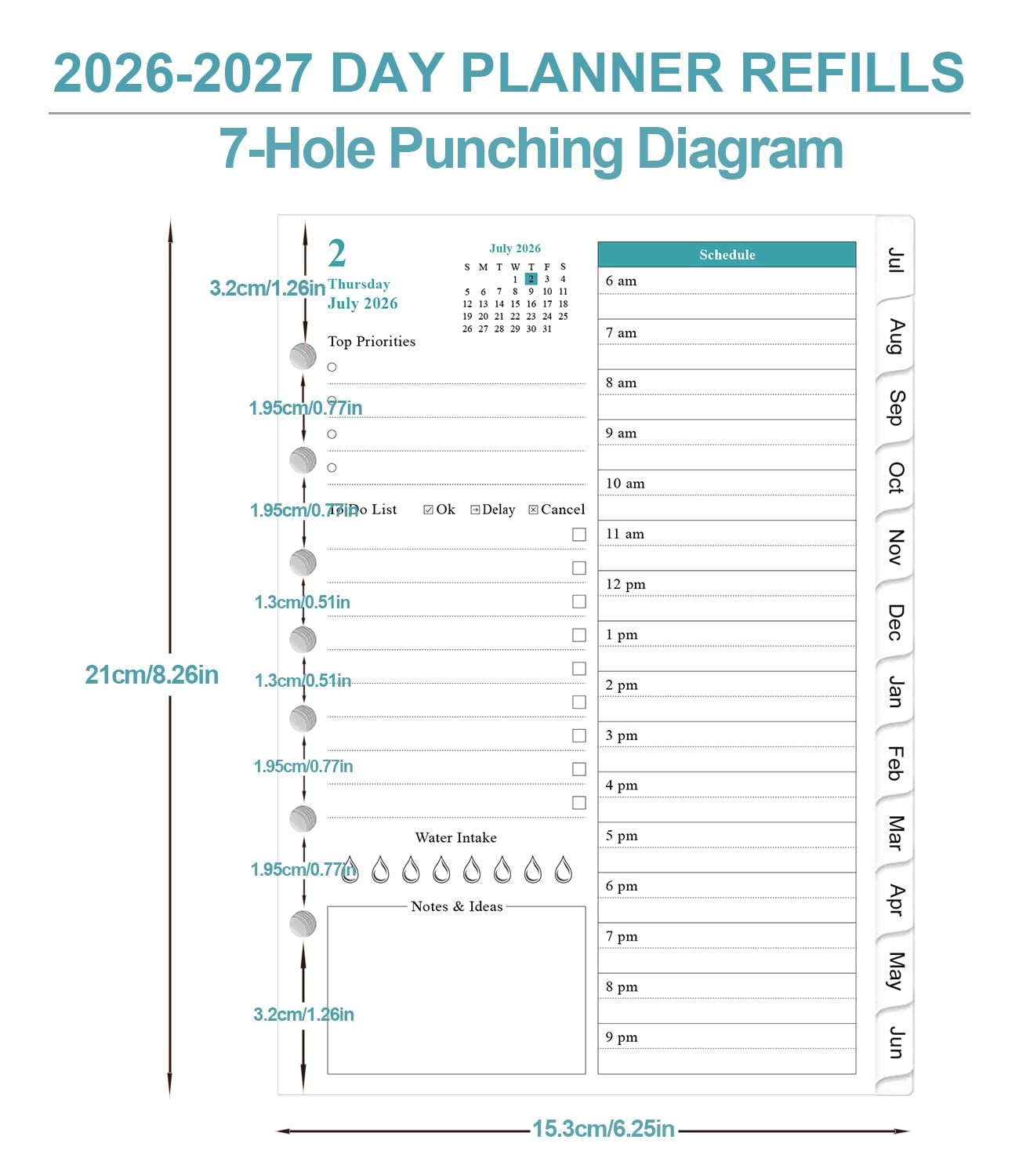 2026-2027 Planner Refills – One Page Per Day 5.8 inches X 8.3 inches, black