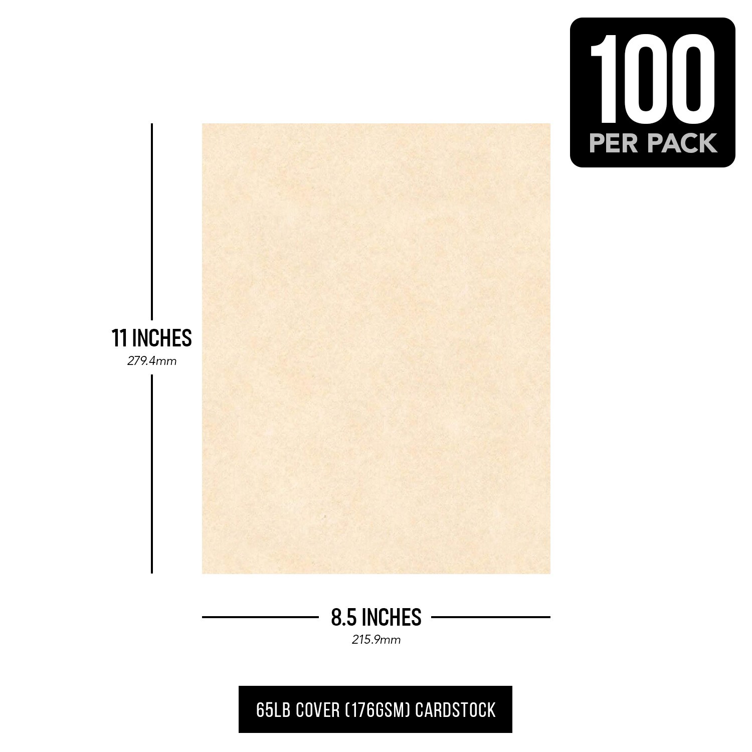 Natural Parchment Card Stock Paper, 65lb Cover (176GSM), 8.5 x 11, 100 Sheets