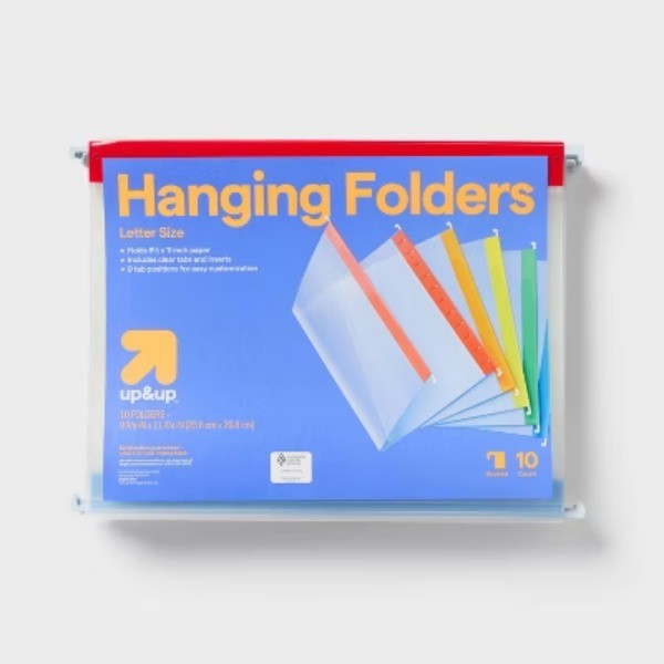 10ct Hanging File Folders Letter Size: Plastic Filing, 12 Sheet Capacity