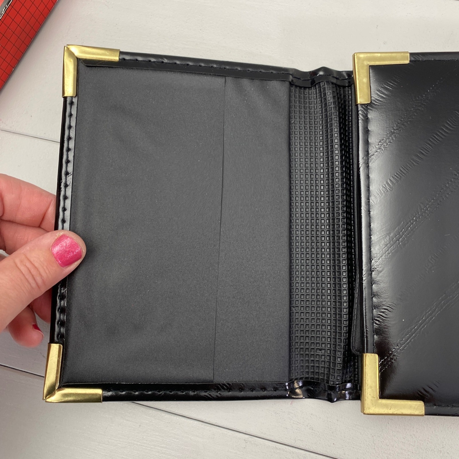 Vintage Trifold Pocket Organizer Unisex Black Gold Retro Office MCM Office Book