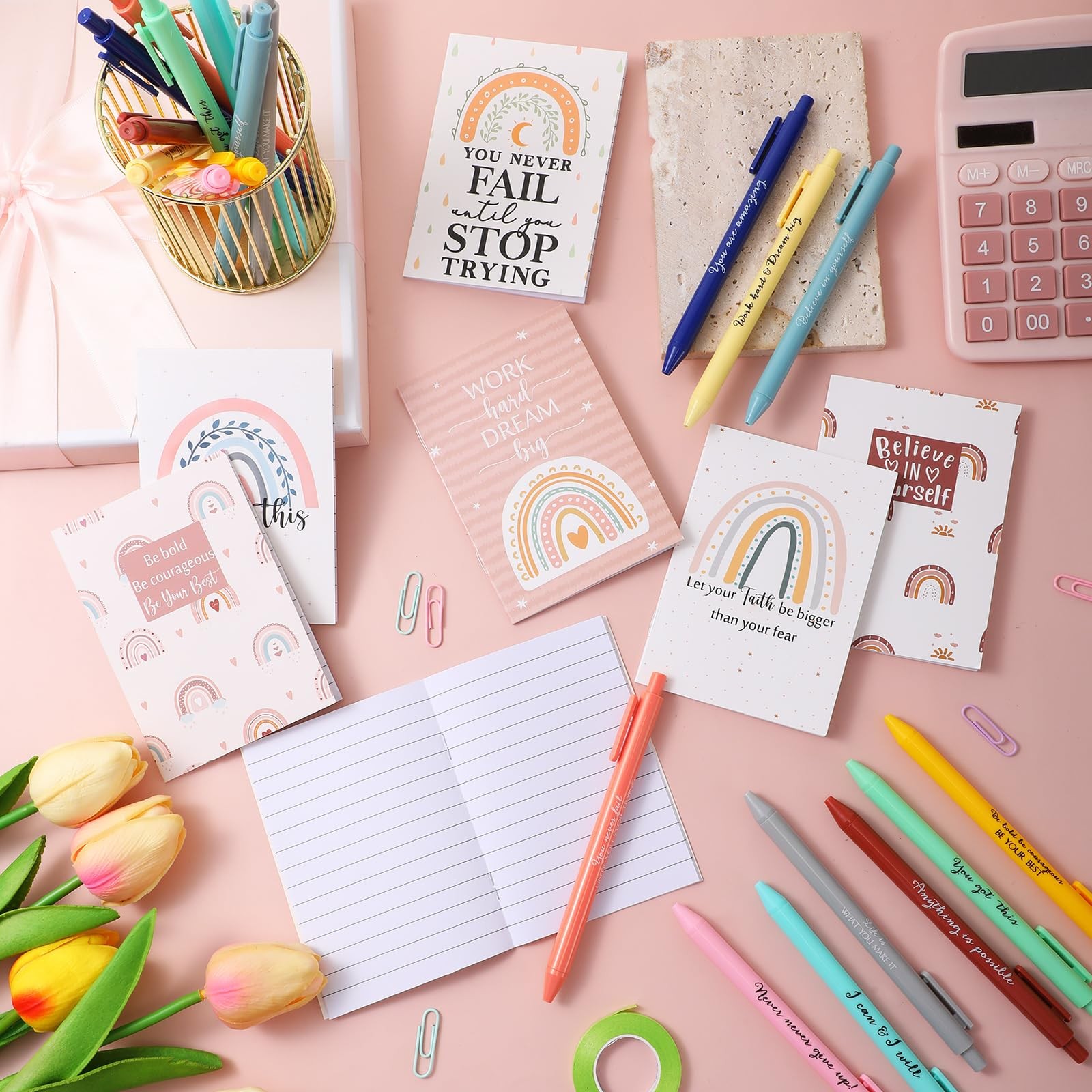 120 Pcs/60 Sets Inspirational Notebooks with Pen Bulk Motivational Mini Notep…