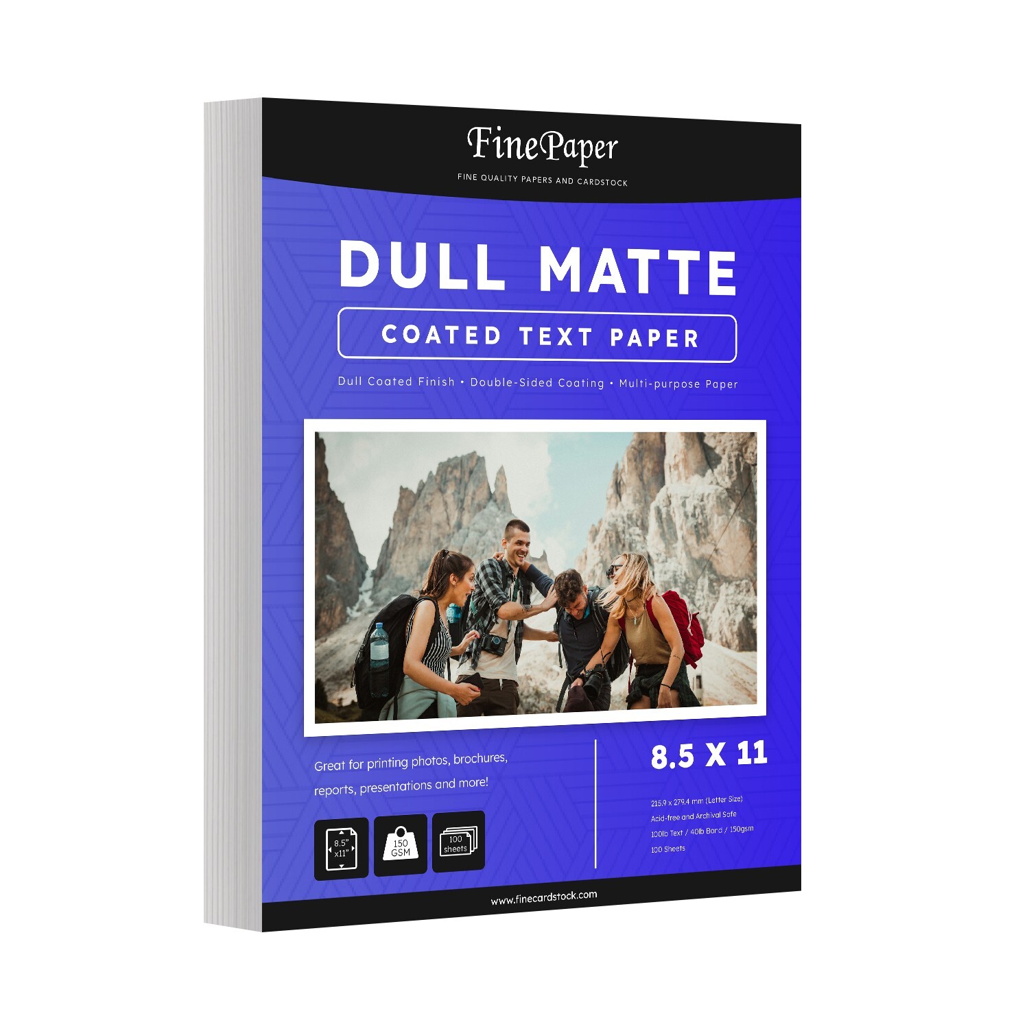 Dull 100lb Text Digital Low Gloss Paper, C2S, 8.5 x 11, 100 Sheets