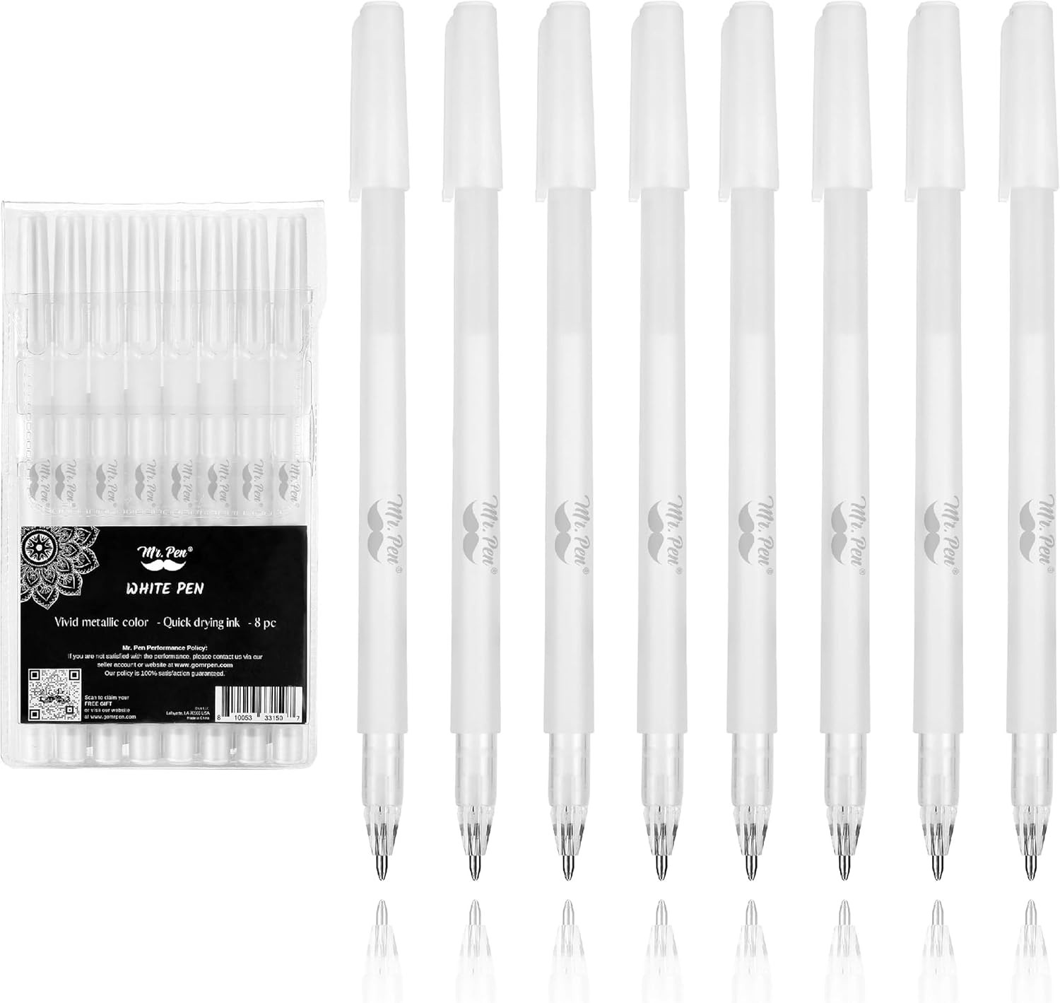 – White Gel Pens, 8 Pack, 0.8Mm, Fine Point White Gel Pens for Black Paper, Bull