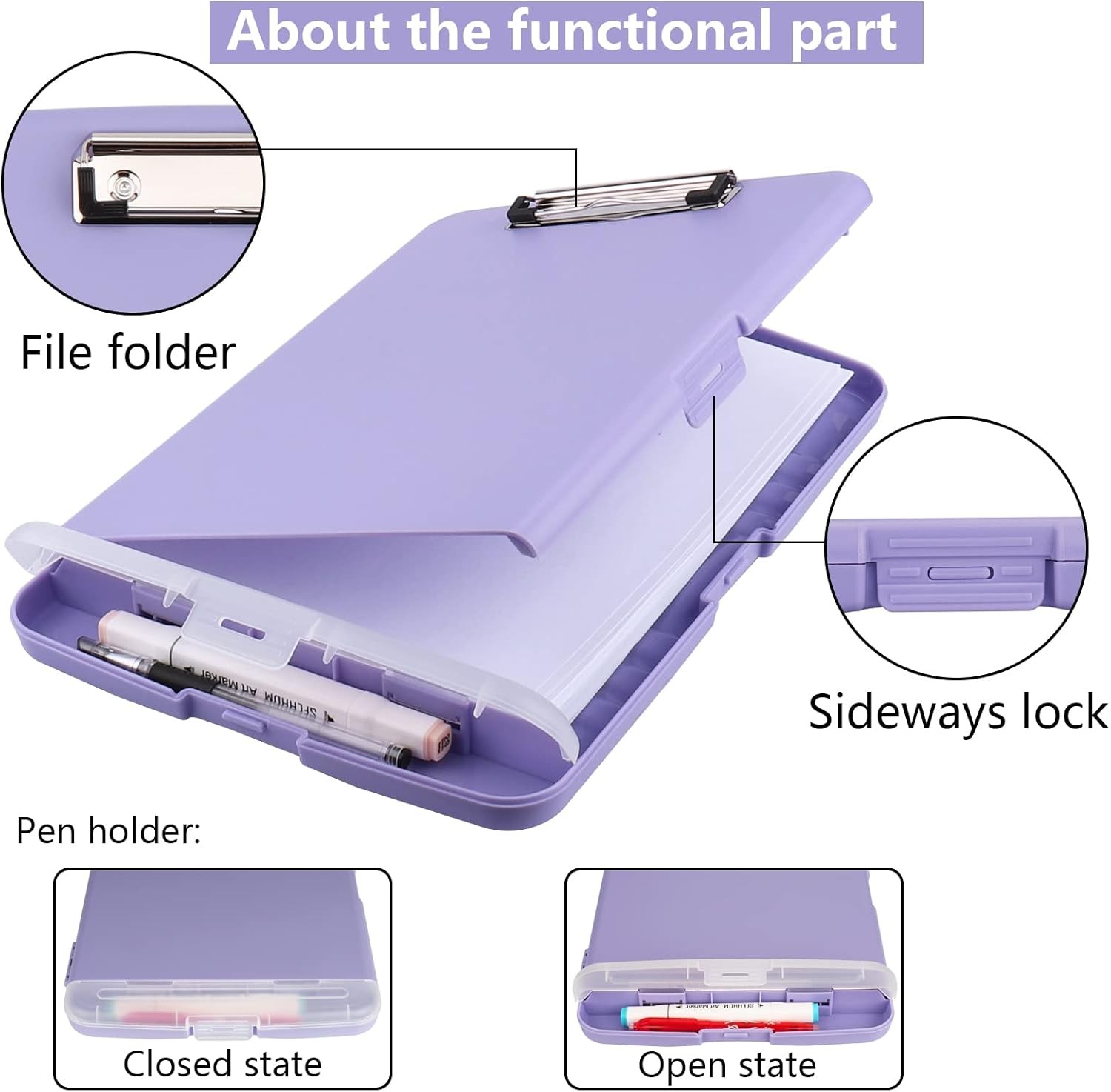 Clipboard with Storage,A4 Nursing Clipboards Pen Light Purple