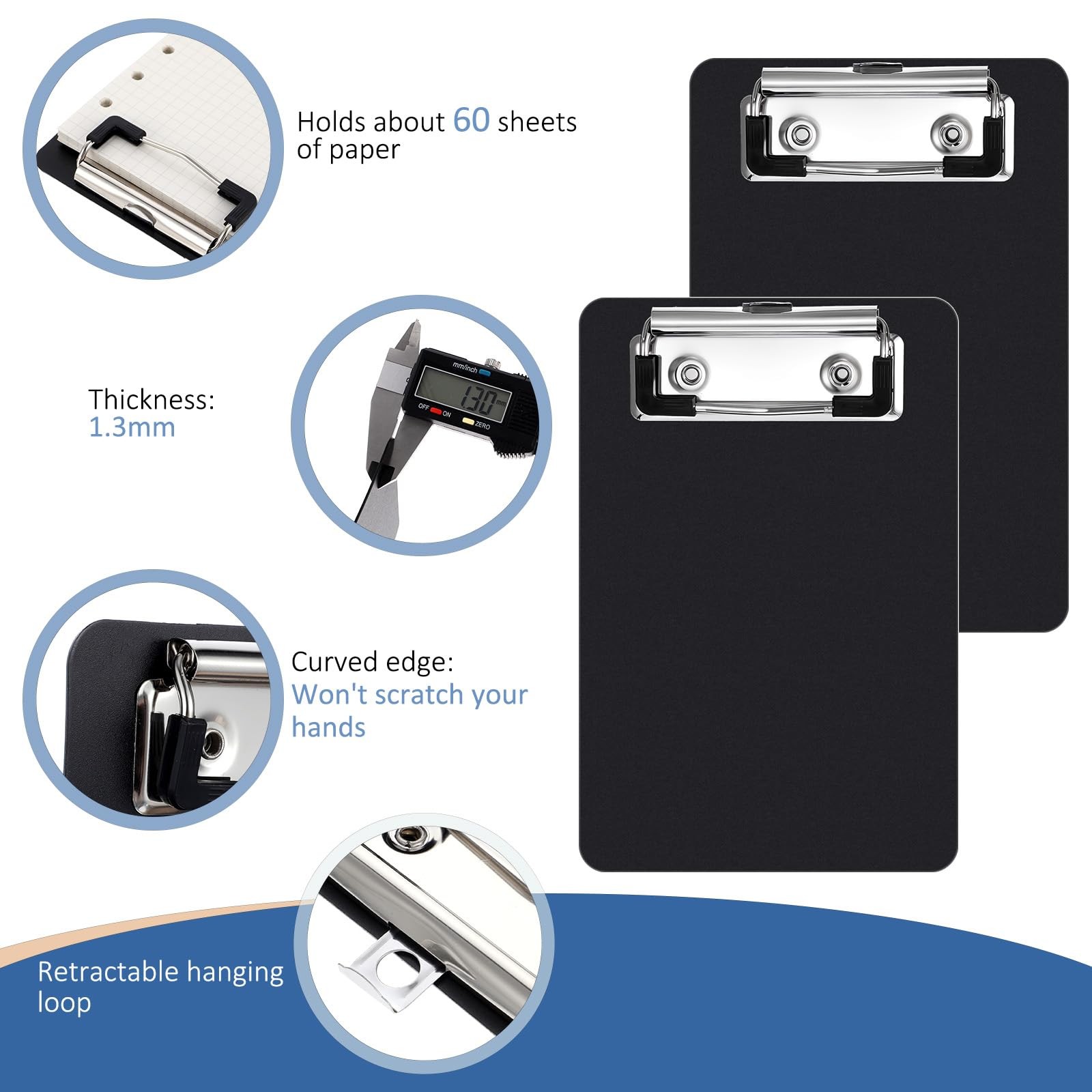 2 PCS 4×6 Inch Black Mini Clipboard Small Sturdy Pocket Clip Board Set
