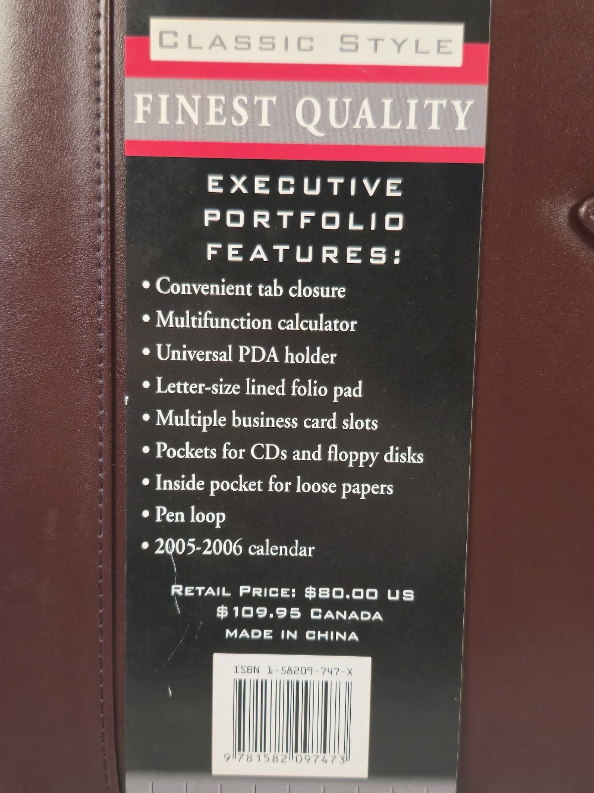 Genuine Leather Executive Portfolio Classic Style $80 Burgundy Binder Calculator