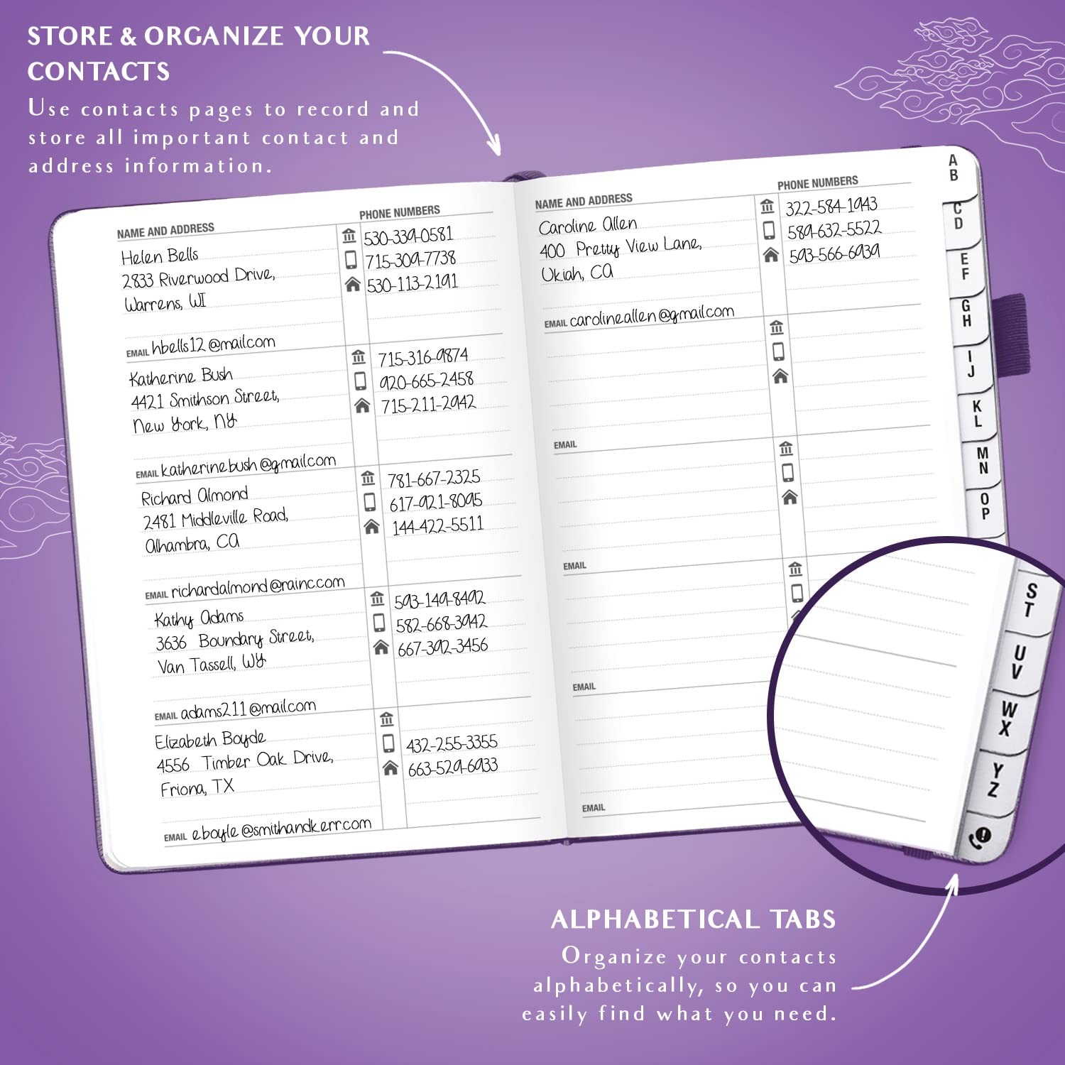 Legend Planner Address Book with Alphabetical Medium (5.2″ x 7.7″), Purple