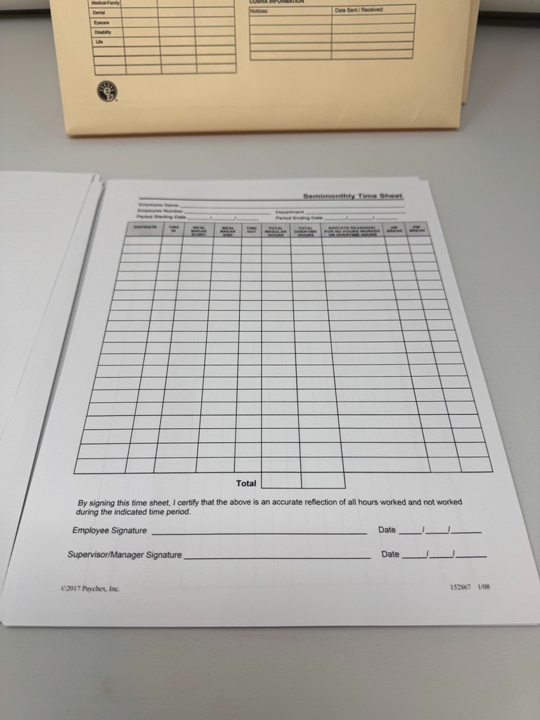 Confidential Employee Personnel File Jacket Folder New Paperwork Sheets (Qty 12)