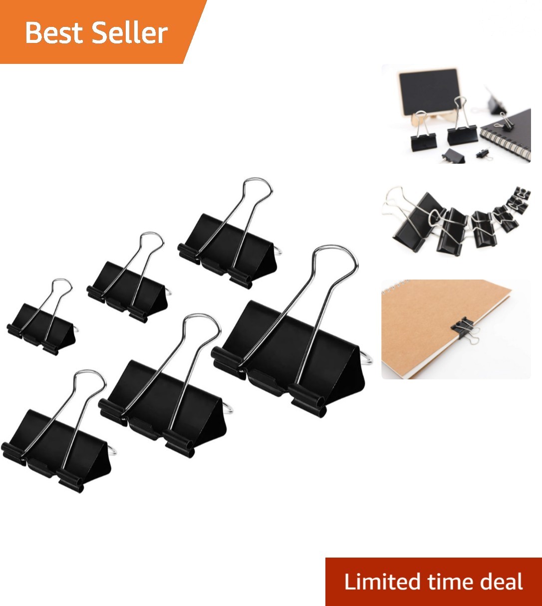 100 Count Assorted Black Binder Clips – Durable Tempered Steel for All Needs