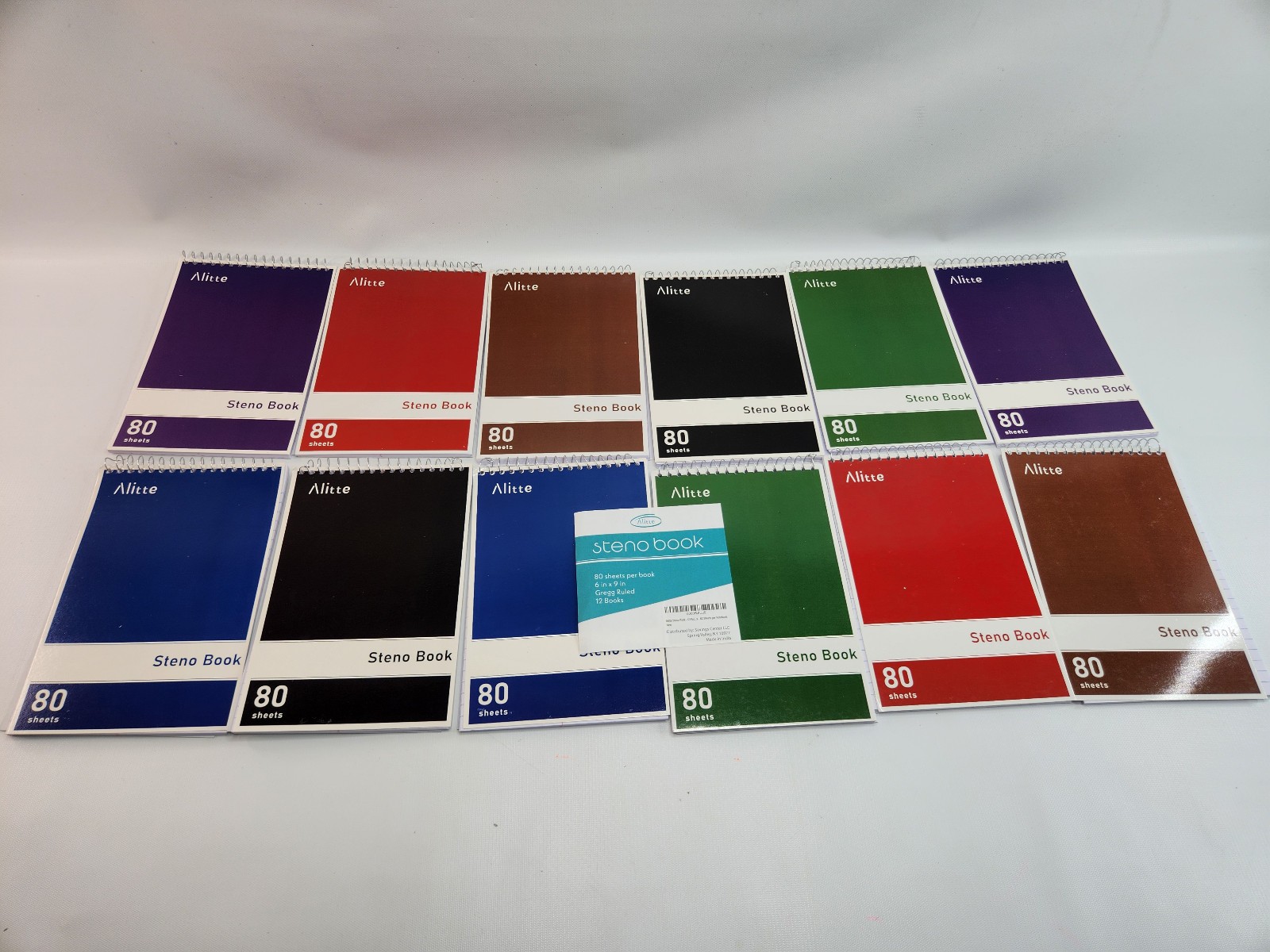 12 – Alitte Steno Pads Spiral 6″ x 9″ Assorted Colors New Gregg ruled 80 Sheets