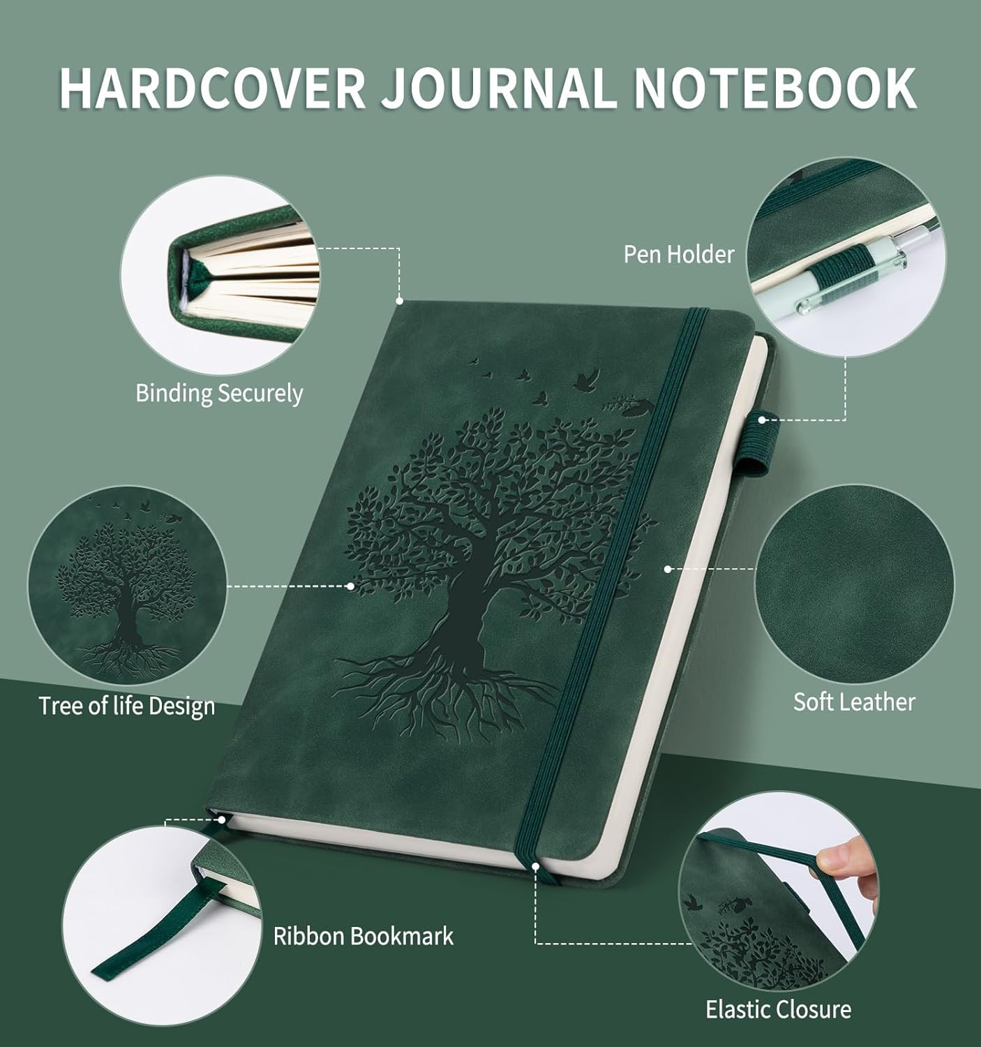 Lined Journal Notebook for Women Men, A5 Hardcover Leather Journals for Writing,