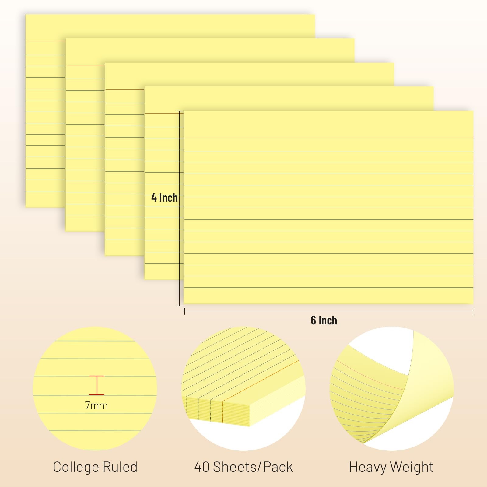 200 Pcs Index Cards 4 x6 Inch Ruled Yellow Index Cards, College Ruled Flash Card