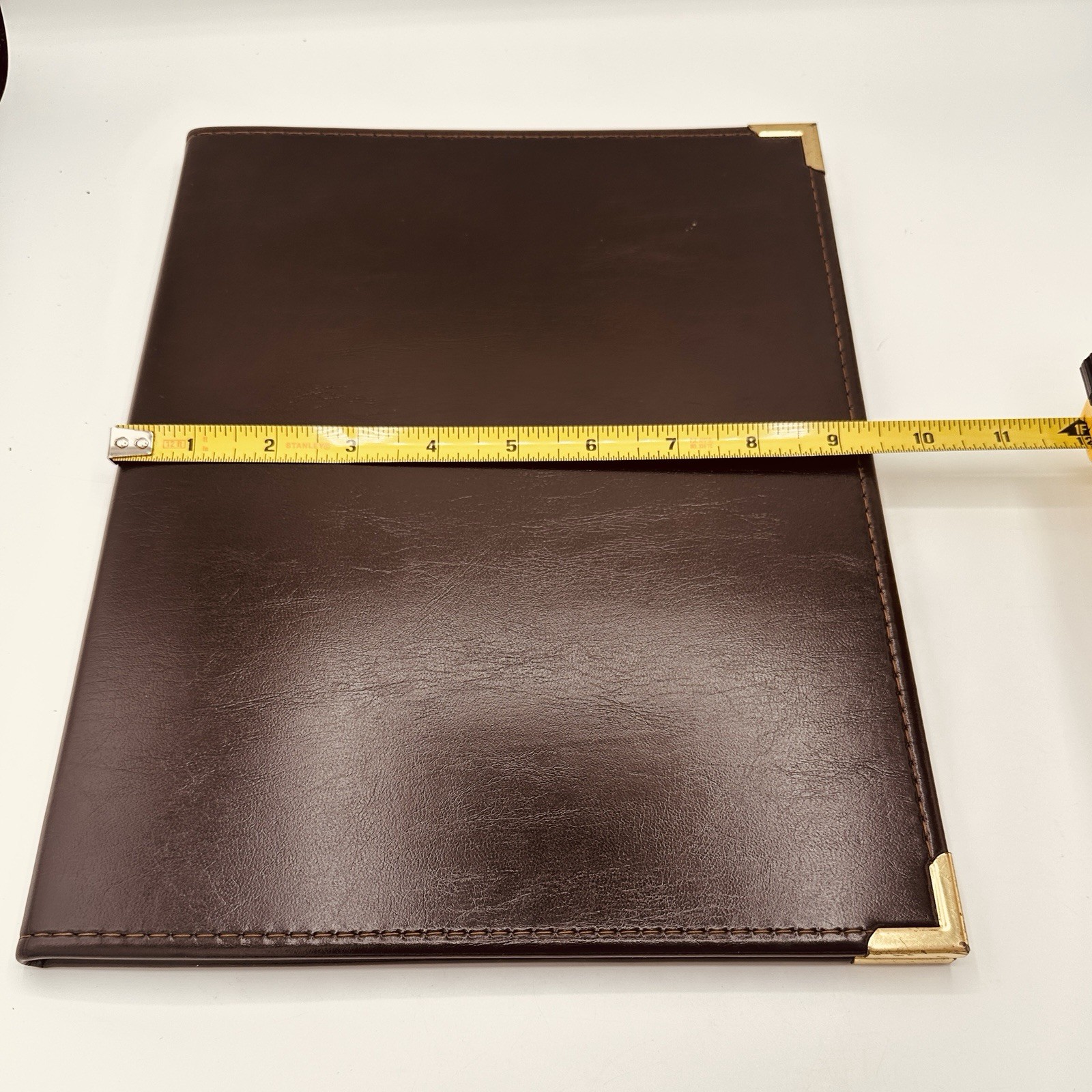 Samsill Leather Padfolio Portfolio Brown Gold Corners Pockets 9.5×12 USA 7001
