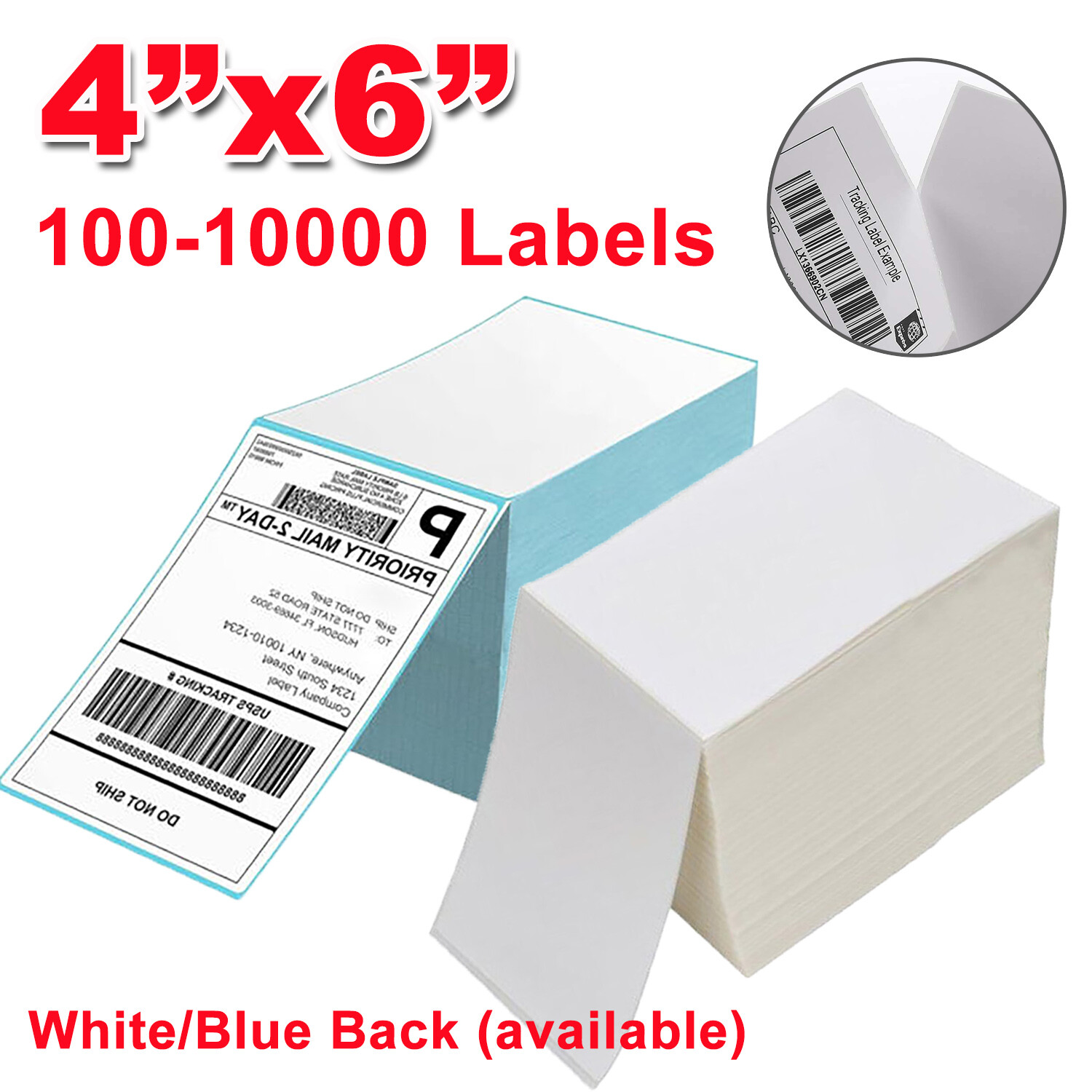 100-10000 4″x6″ Fanfold Direct Thermal Shipping Labels for Zebra Rollo Printers