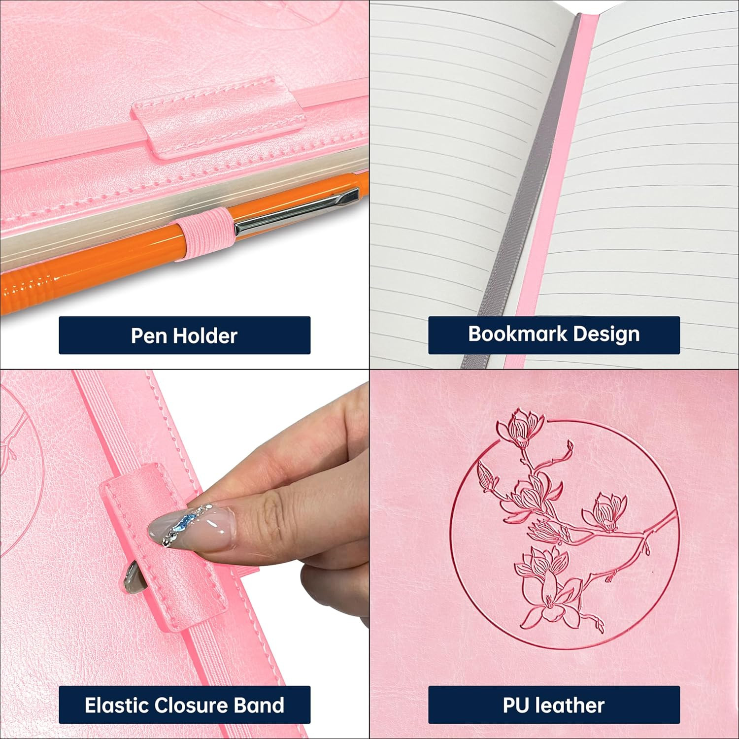 Notebook Journal for Women Men,256 Pages A5 Hardcover Leather Journaling Pink