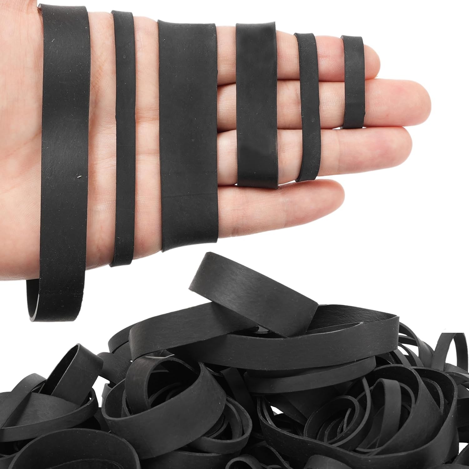 65Pcs Rubber Bands Assorted Sizes Black 6 sizes 1.5in 2in size 82 size#94 size 6