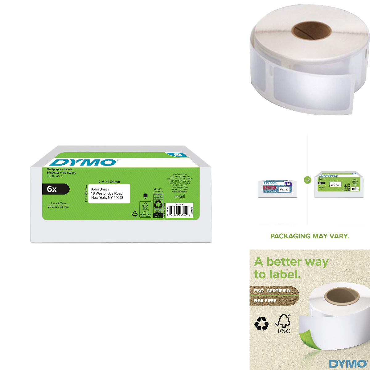 Dymo Lw Multi-Purpose Labels For Labelwriter Label Printers White 1 X 2-1/8 6