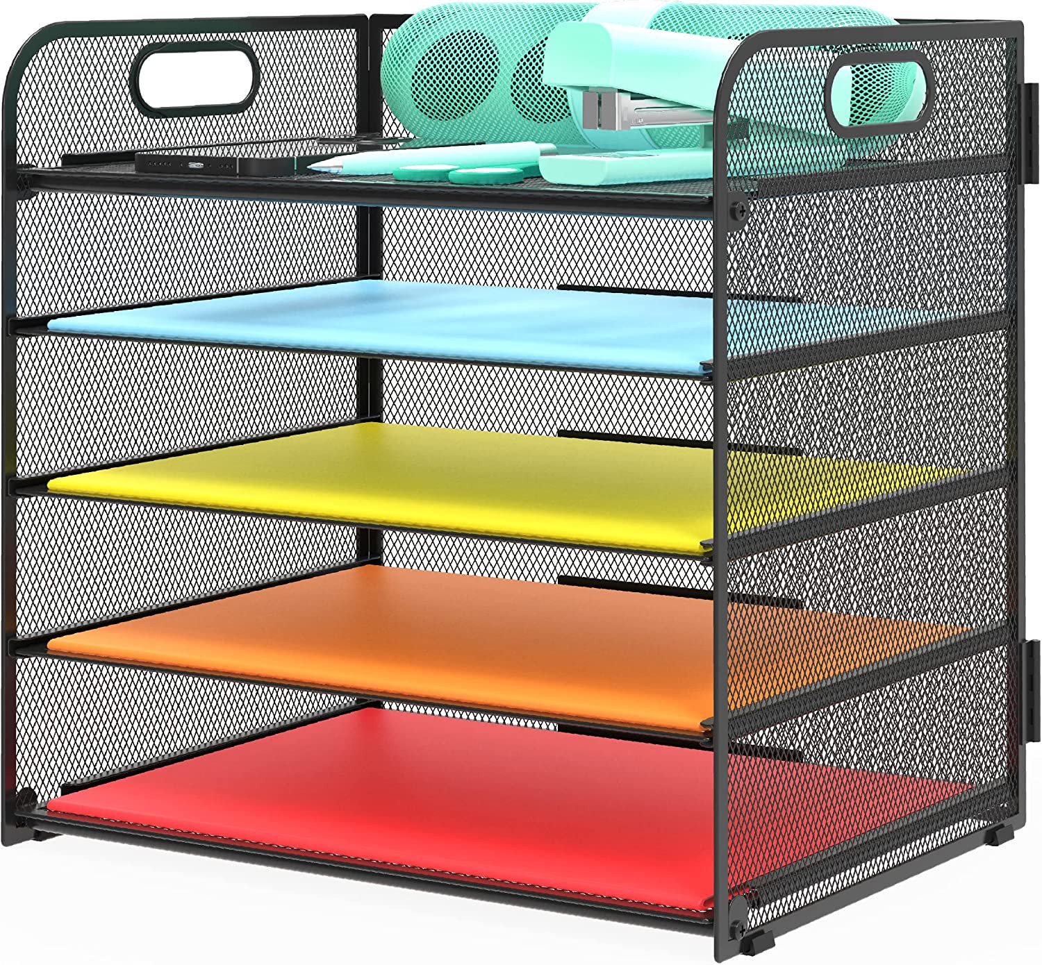 5-Tier Letter Tray Desk Organizer Metal File Holder Paper Shelf Black