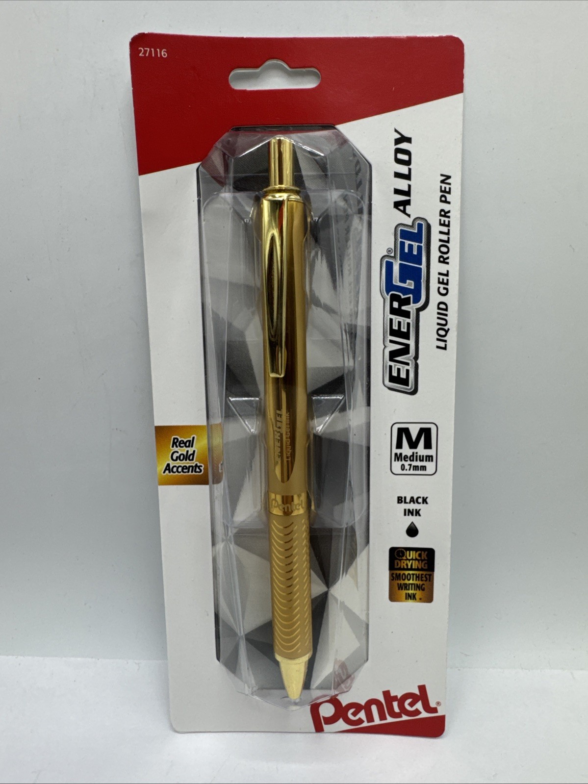 Pentel EnerGel Alloy Retractable Gel Roller Pen Gold Barrel Black Ink