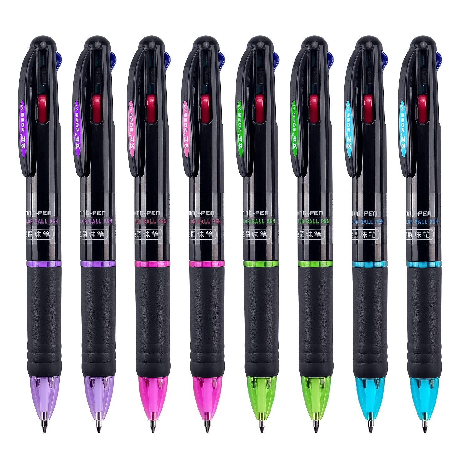 8 Pack Multicolor Ballpoint Pens 4-in-1 0.7mm Colored Retractable Ballpoint G…