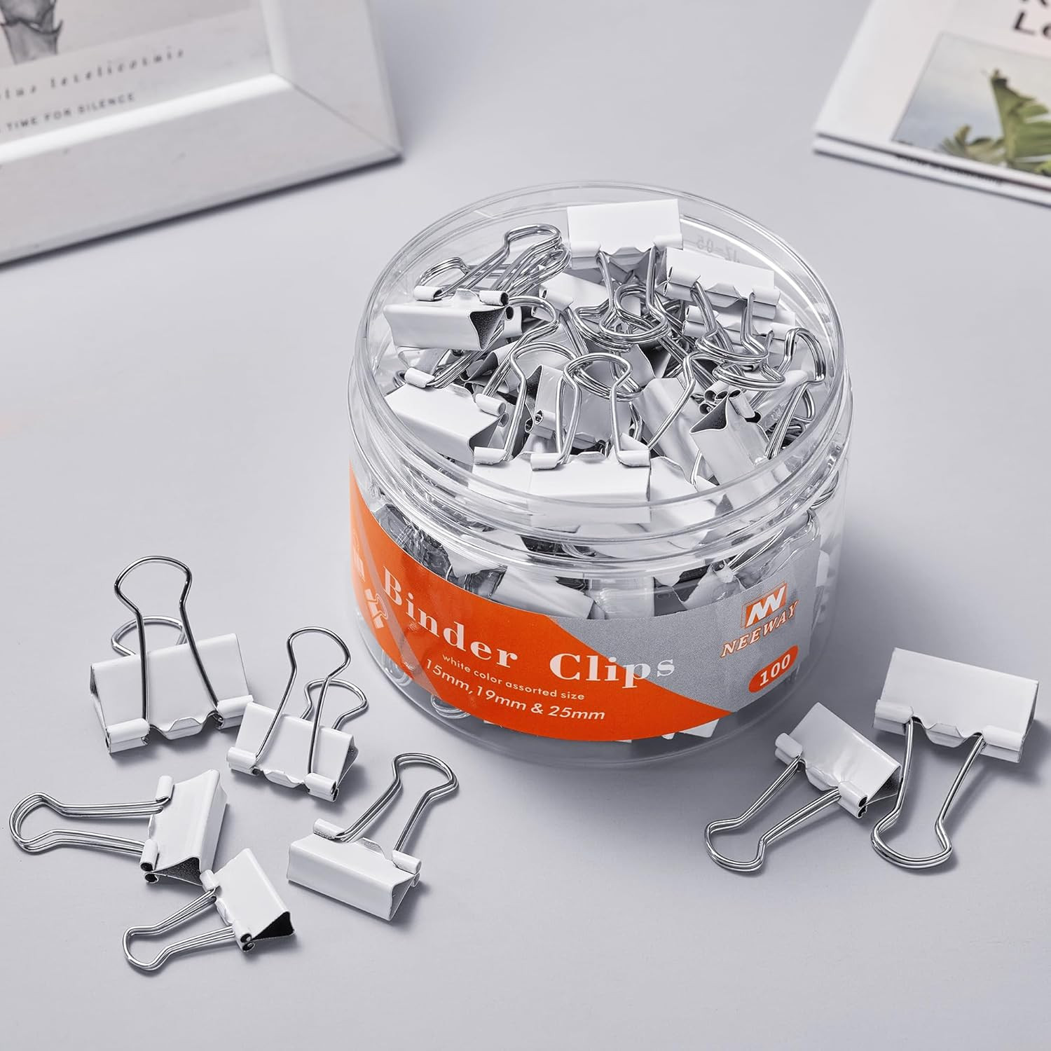 Binder Clips Assorted Sizes, White Binder Clips Set for Office and Home Use – Pa