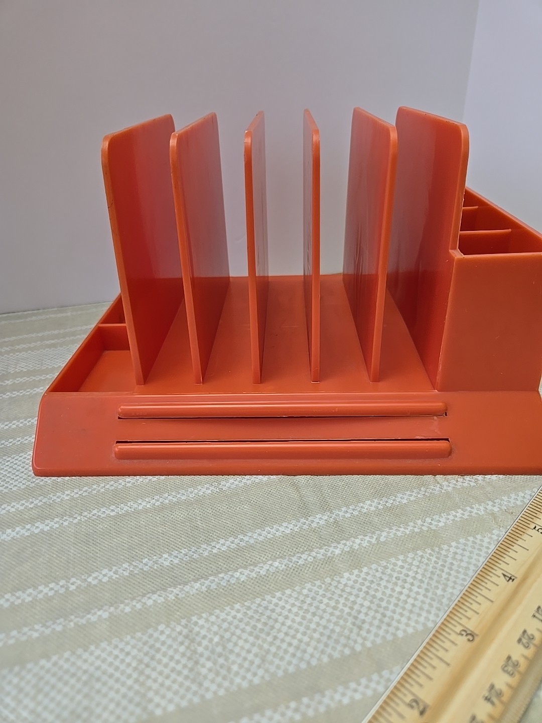 MCM 1960’s MAX KLEIN BRIGHT ORANGE PLASTIC DESK LETTER ORGANIZER CADDY ACCESSORY